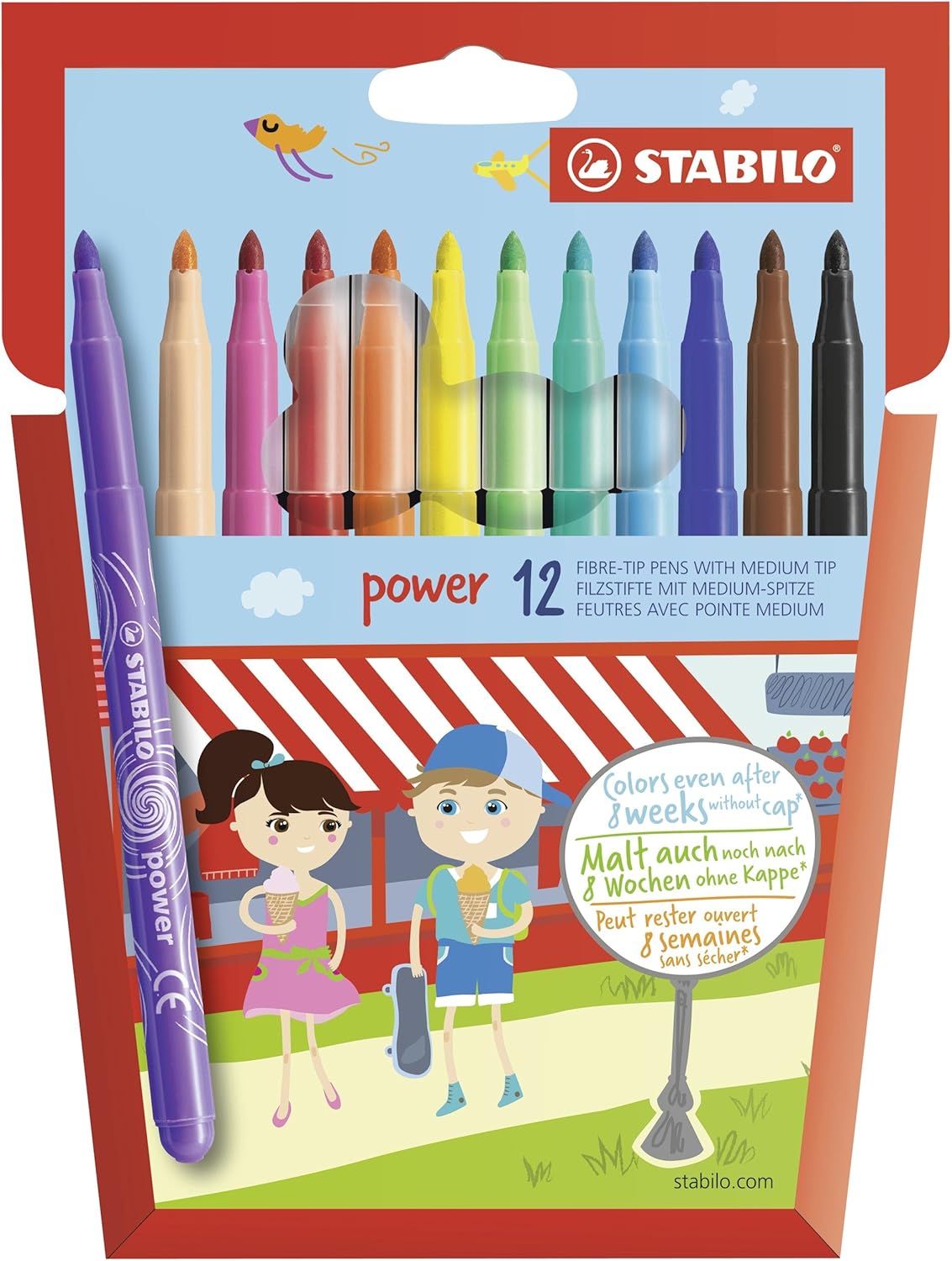 STABILO Power Filzstifte 12er Set – mehrfarbig, auswaschbar