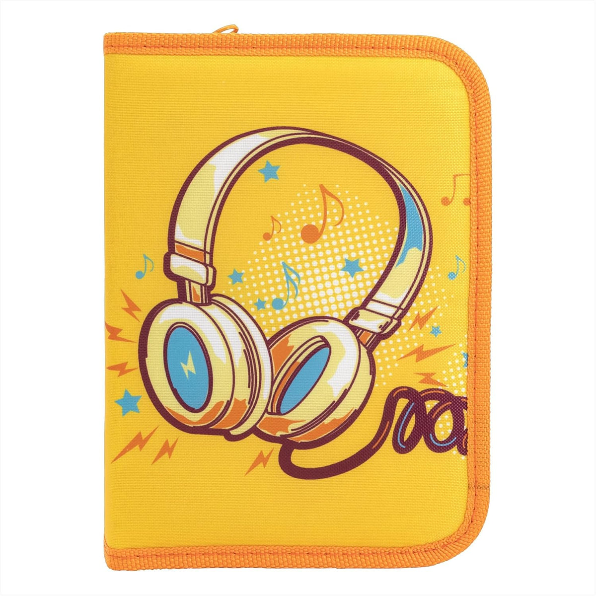 Idena Federmappe Sound Kopfhörer-Design Gelb-Orange - Komplett-Set 28 Teile