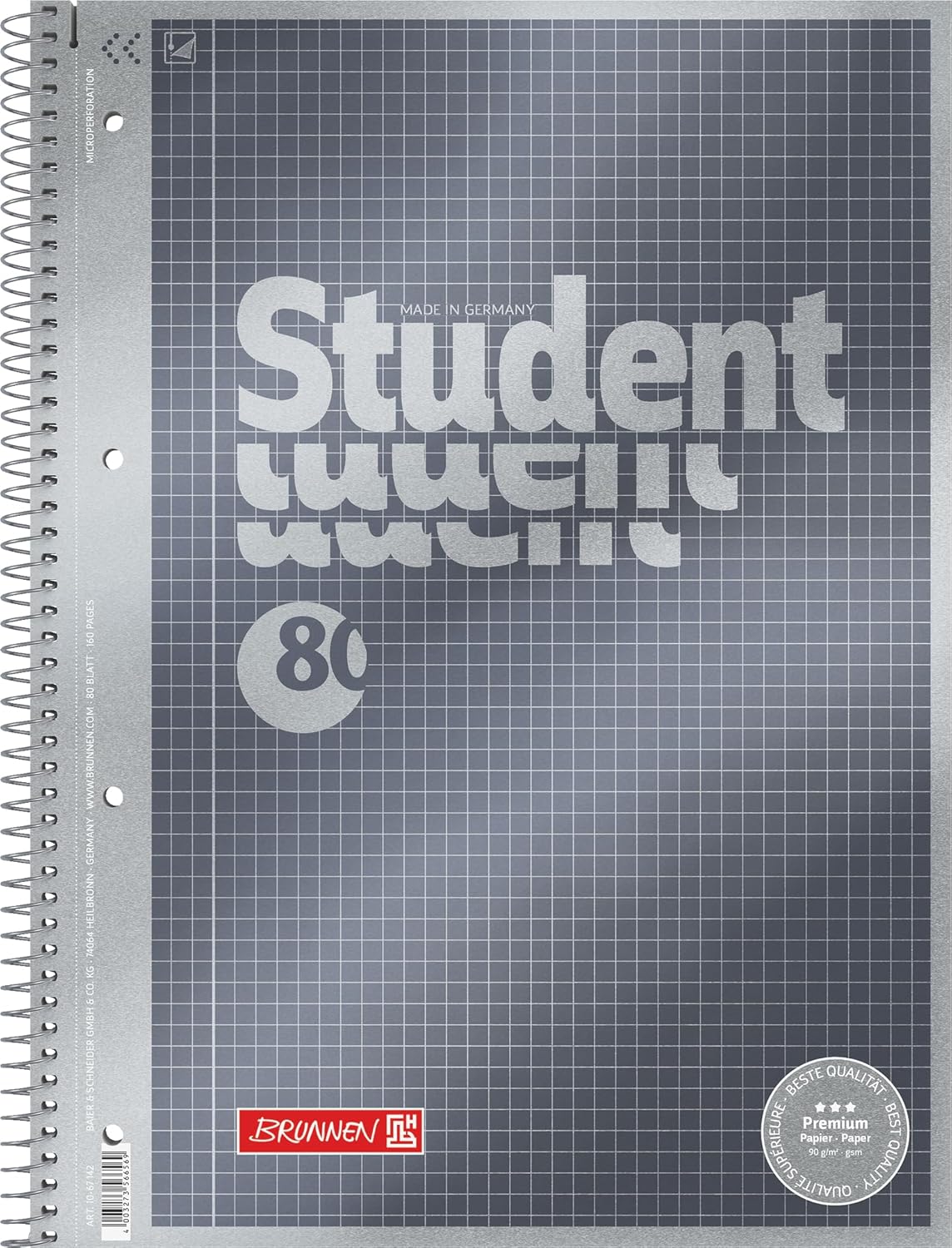 Premium Collegeblock A4 - Kariert 5mm, 80 Blatt Premiumpapier mit Spiralbindung