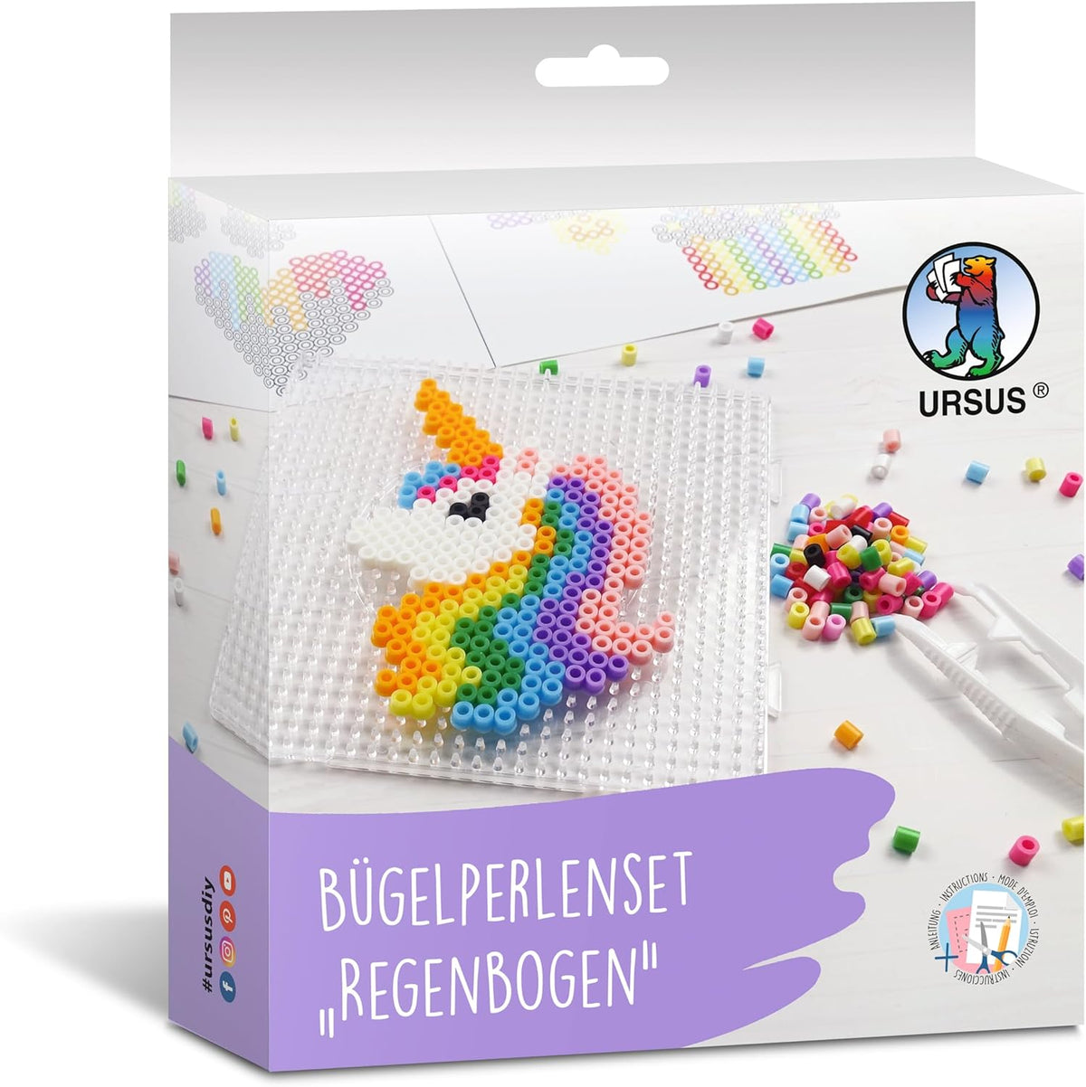 Ursus Bügelperlenset Regenbogen - Einhorn & Wolken Motive