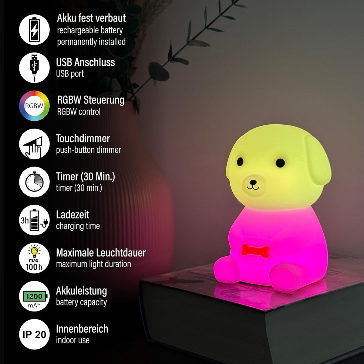 FH Lighting Nachtlicht Leo Hund, ca. 14 cm