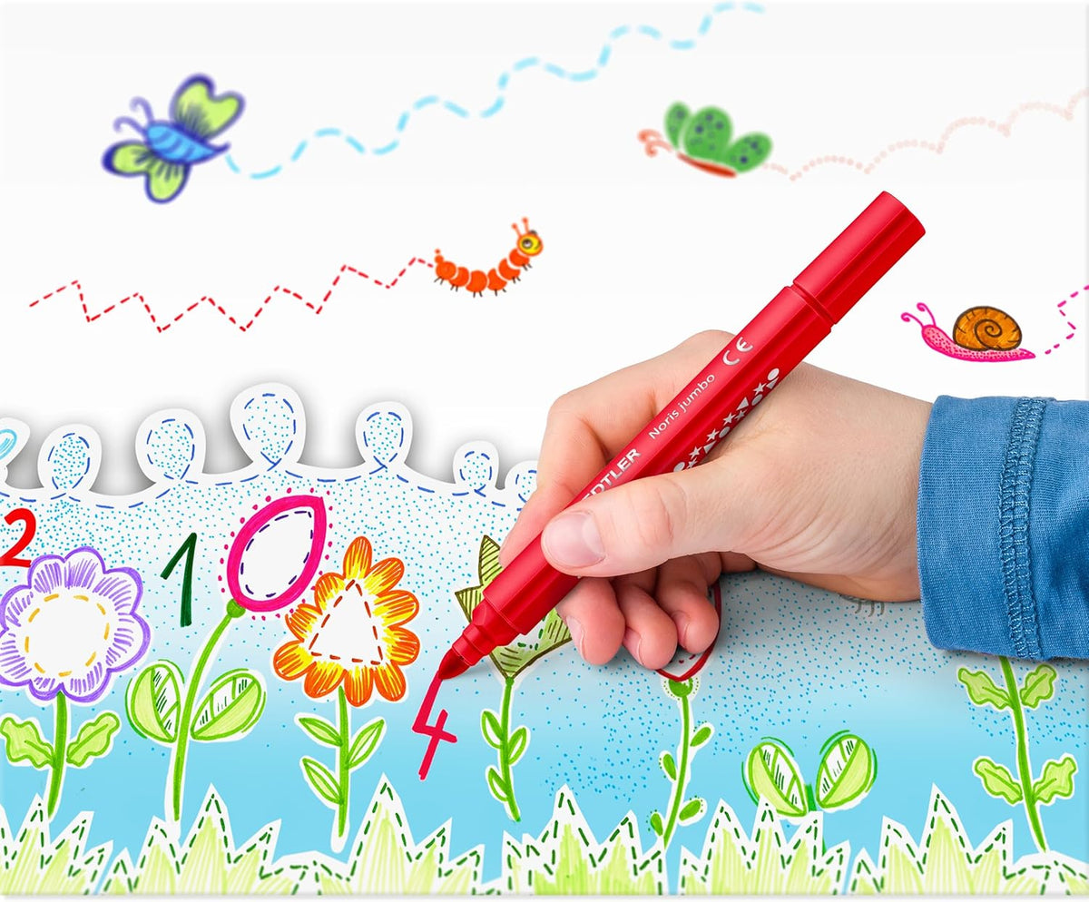 STAEDTLER Noris jumbo 10 Fasermaler + Bleistift + Radierer