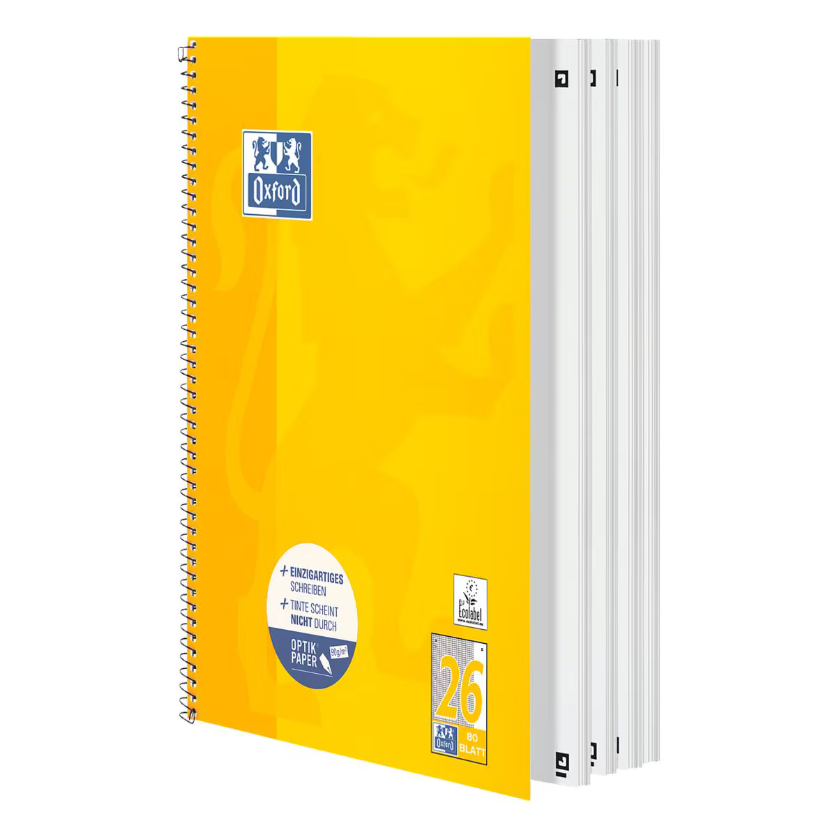 OXFORD Collegeblock A4+ 80 Blatt kariert Lin26 gelb