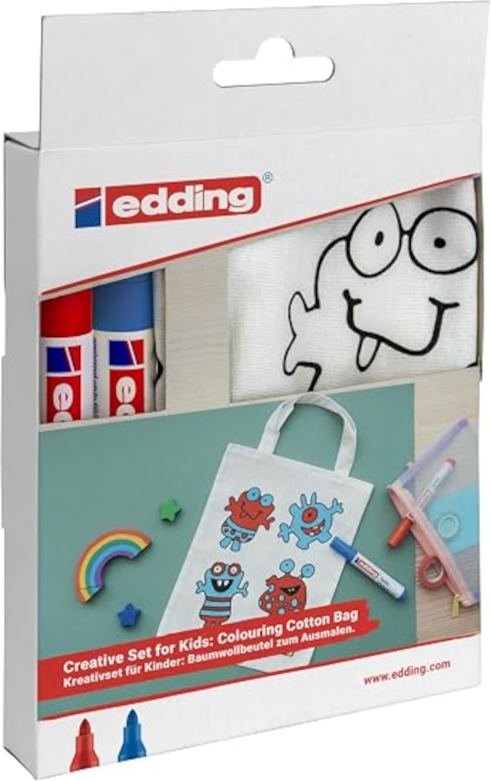 edding 4500 Textilmarker Set blau+rot + Baumwollbeutel
