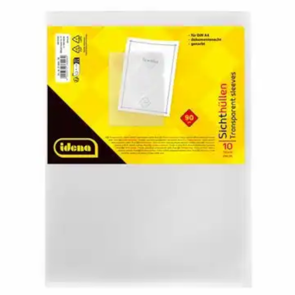Idena Sichthüllen DIN A4 genarbt 90µm 10er-Pack | PP-Folie