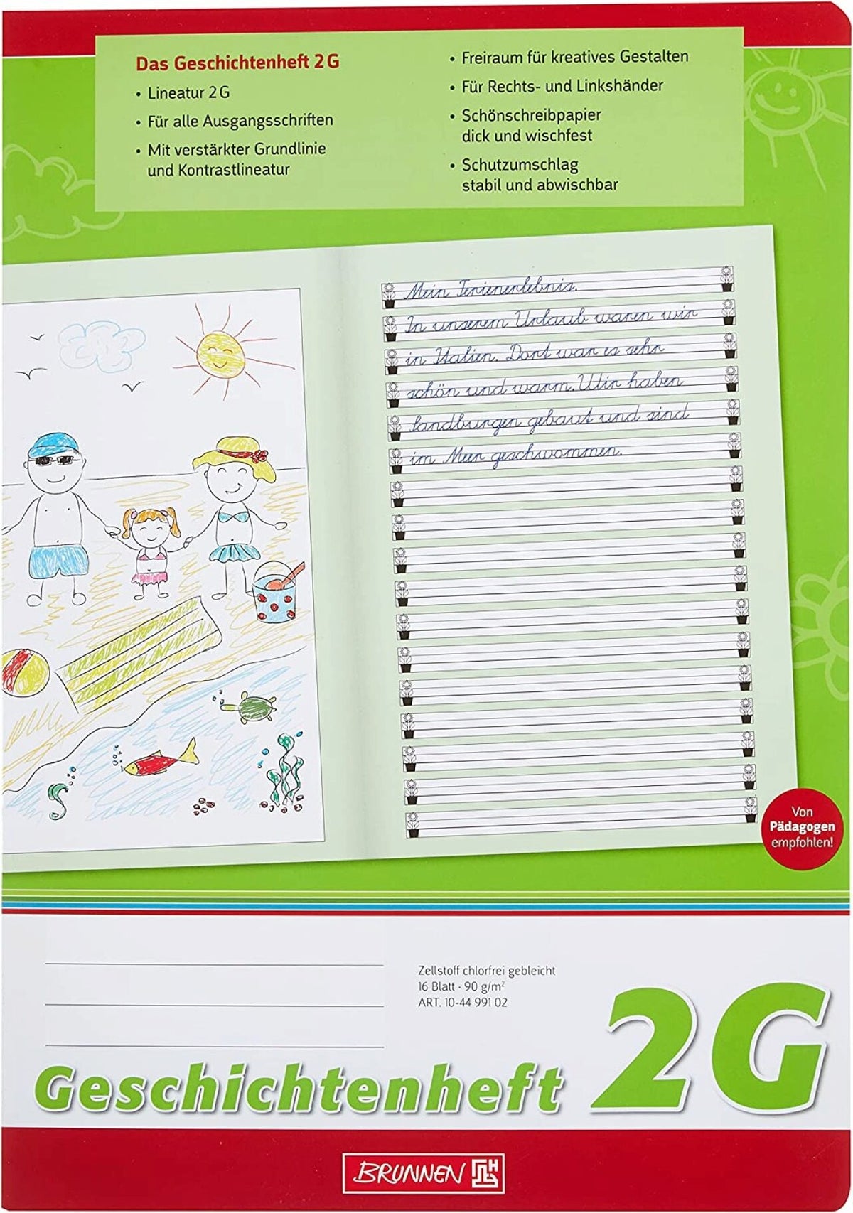 BRUNNEN Geschichtenheft A4 Lineatur 2G, 16 Blatt – Grundschule