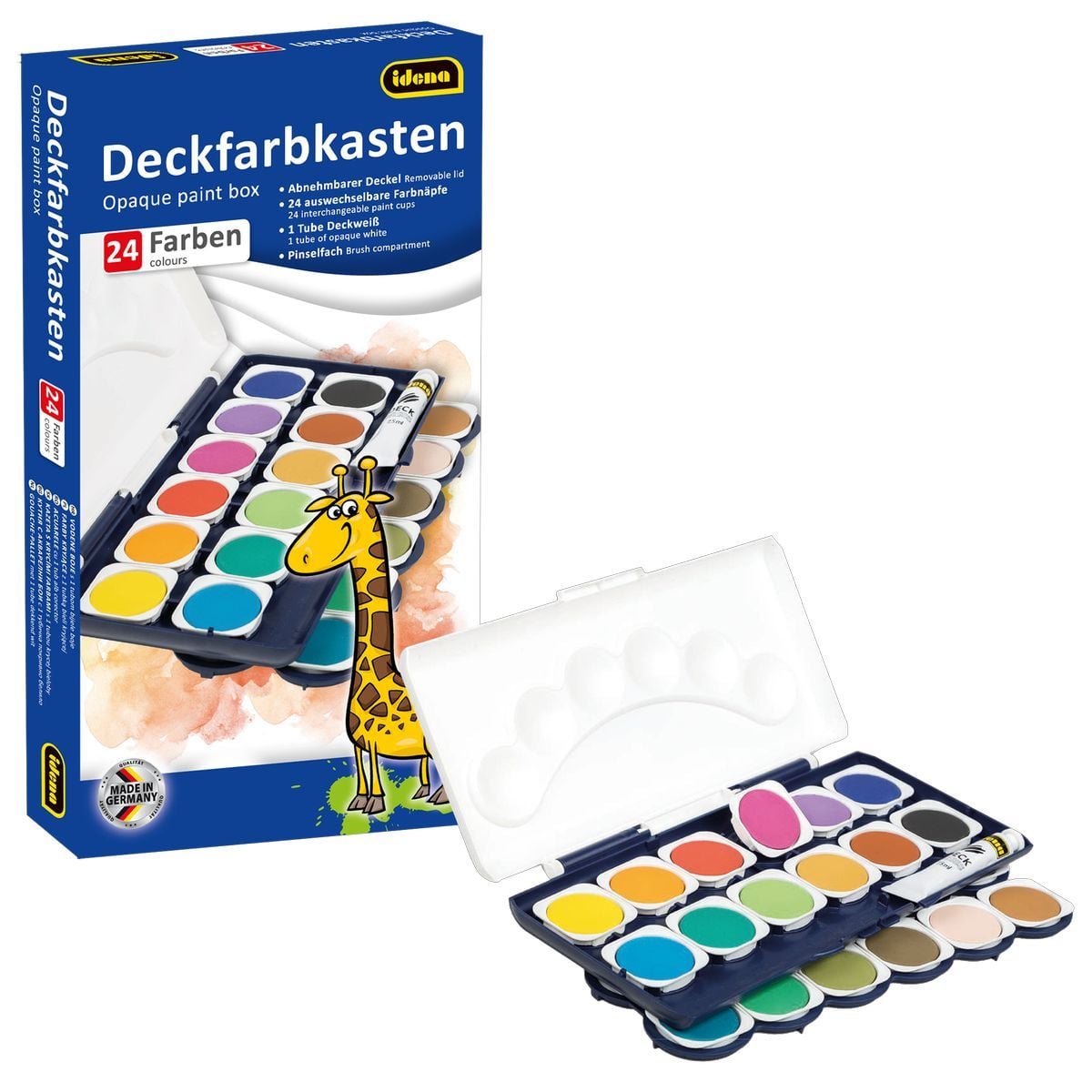 Idena Deckfarbkasten 24 Farben + 1 Tube Deckweiß