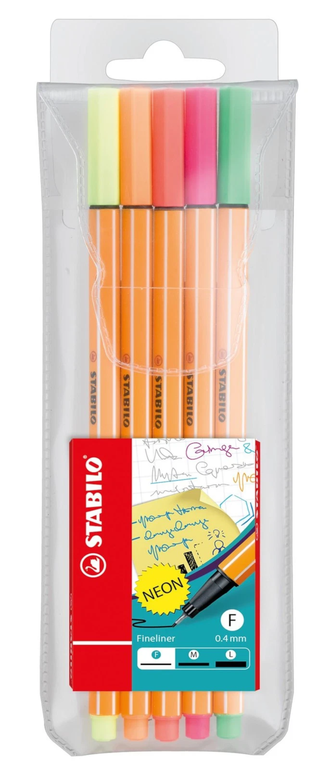 STABILO point 88 Fineliner 0,4 mm – 5er Etui Neon