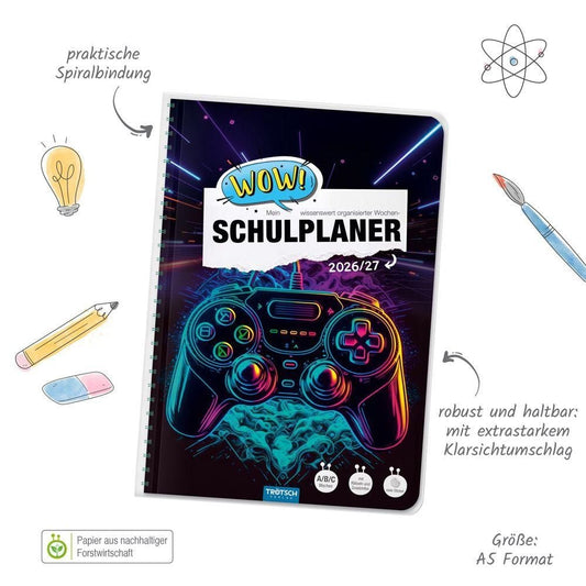 TRÖTSCH Schulplaner WOW! Gaming 2026/27 – Spiralbindung