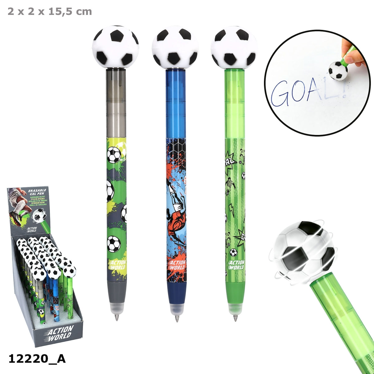 Action World Radierbarer Gelstift Fußball – 1 Stift, Design zufällig