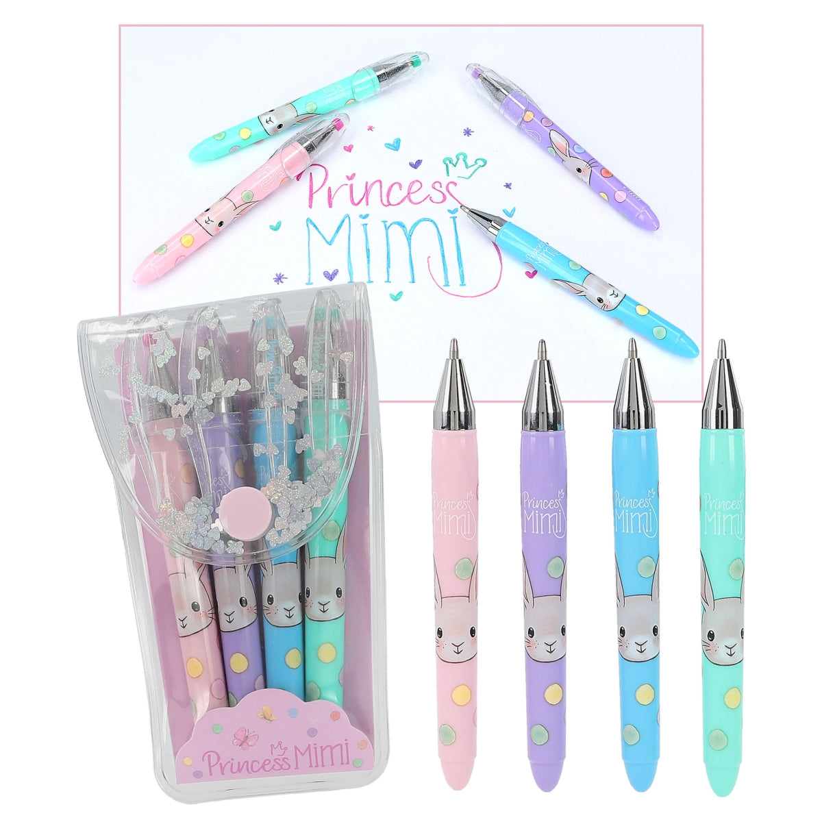 Princess Mimi Gelstifte Set - 4 bunte Gelstifte mit niedlichem Hasen-Design