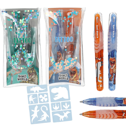 Dino World Tattoo Glitzer Gelstifte Set mit Schablonen