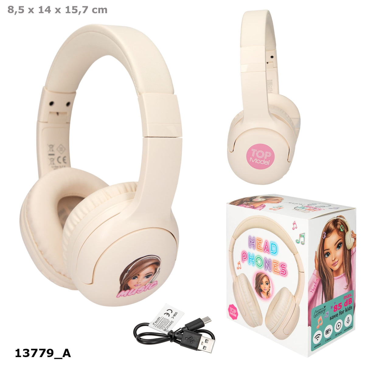 TOPModel Bluetooth-Kopfhörer kabellos cremefarben