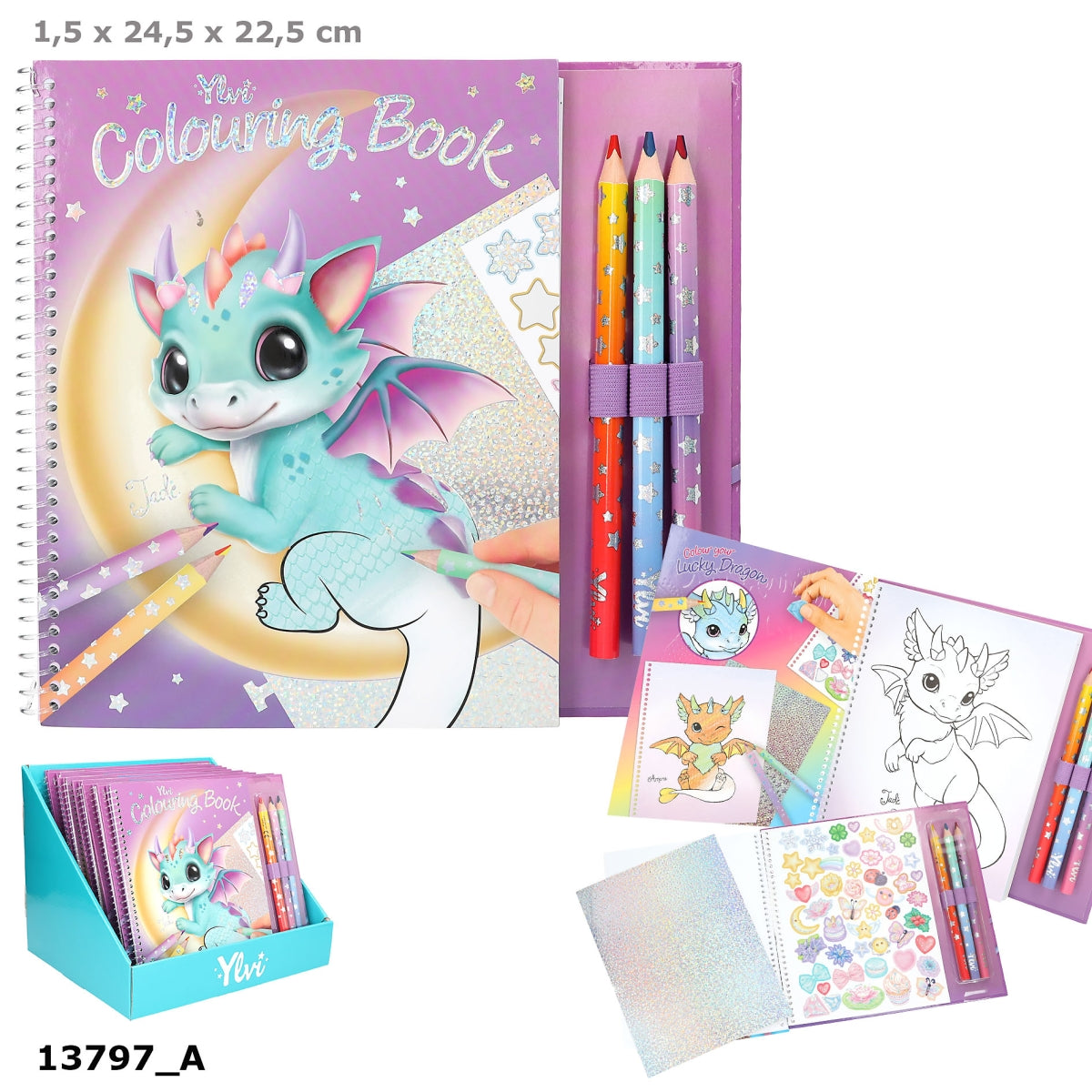 Ylvi Glücksdrachen Malbuch – 25 Motive, Stifte & Sticker