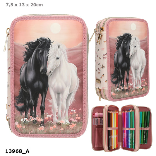 Miss Melody 3-Fach-Federtasche BLOSSOM PONY – Gefüllt