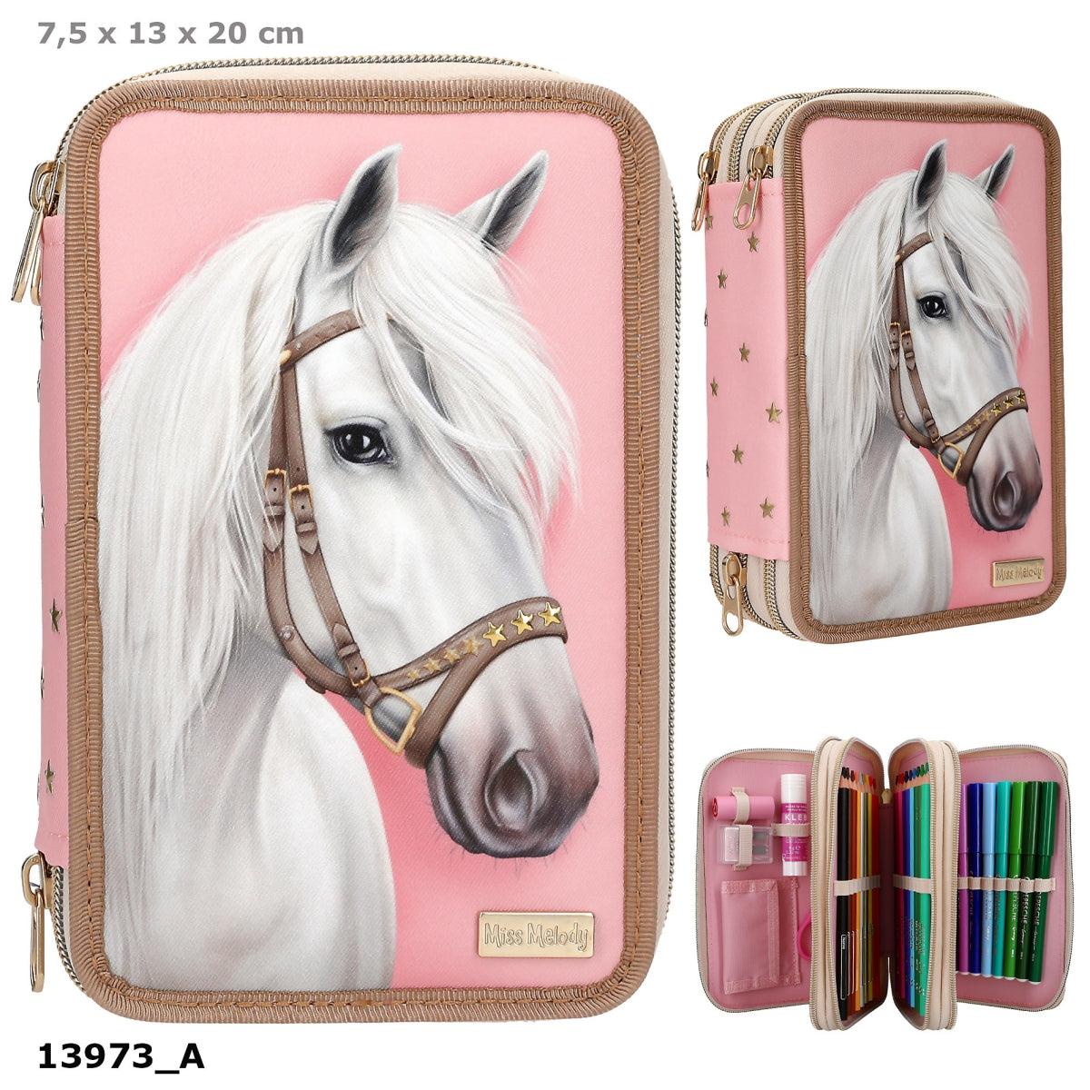 Miss Melody 3-Fach-Federtasche CLASSIC rosa gefüllt