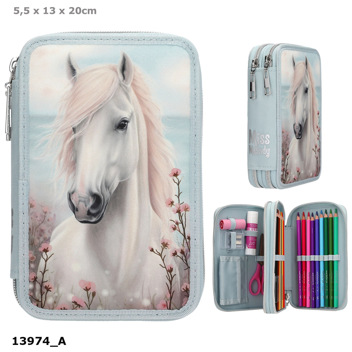 Miss Melody 2-Fach-Federtasche gefüllt Pferde-Motiv