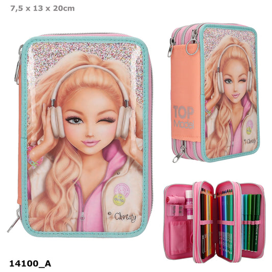 TOPModel 3-Fach-Federtasche MUSIC gefüllt Pink Glitzer