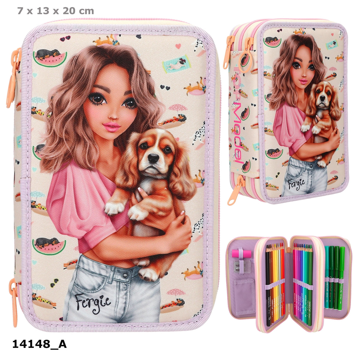 TOPModel 3-Fach-Federtasche SUNNY DOG gefüllt