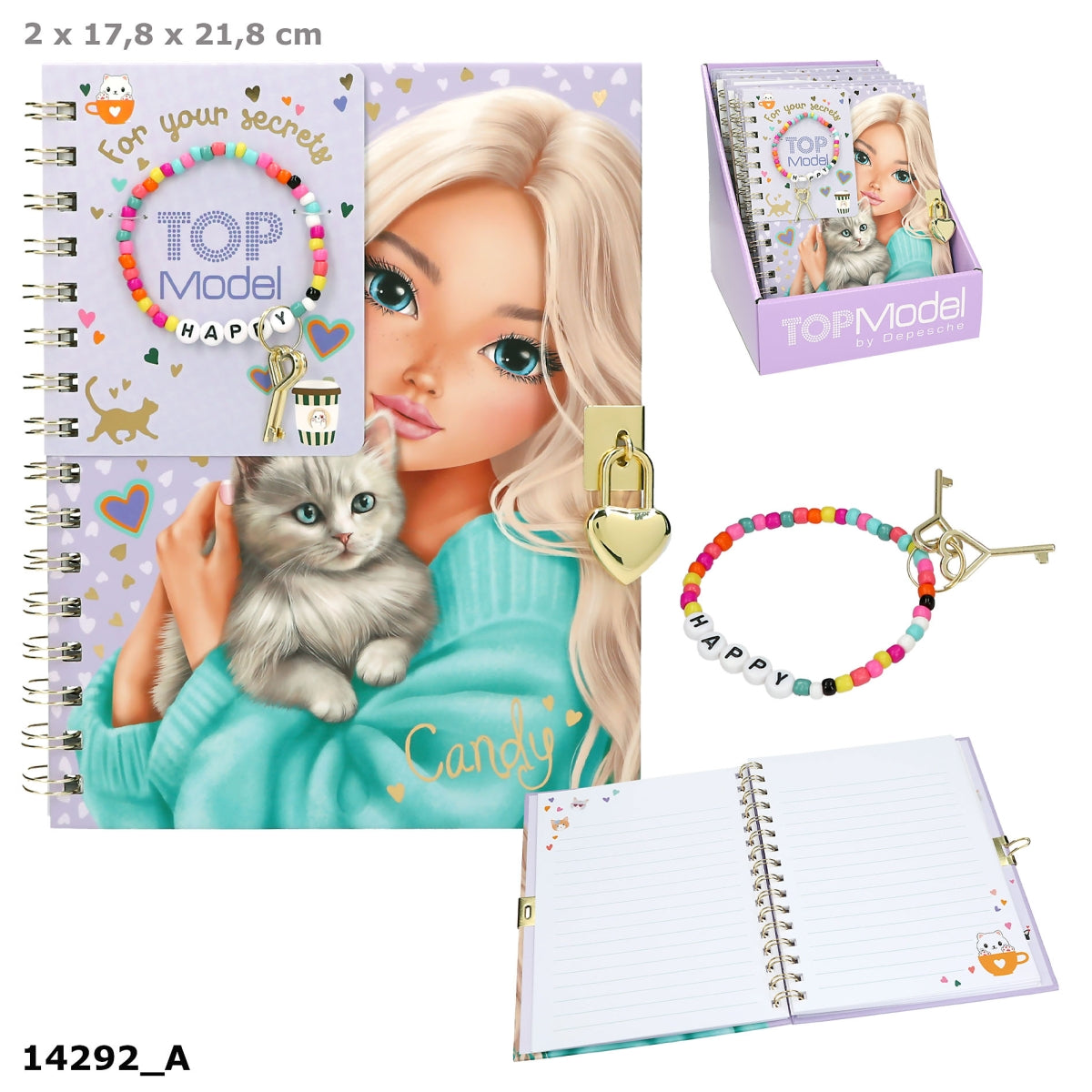 TOPModel Tagebuch mit Herzschloss, Armband & Sticker