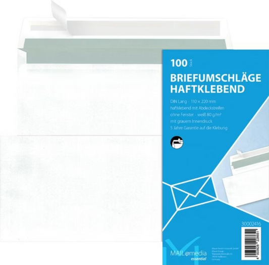 Mailmedia Briefumschlag DIN Lang ohne Fenster haftkl. 100 St.