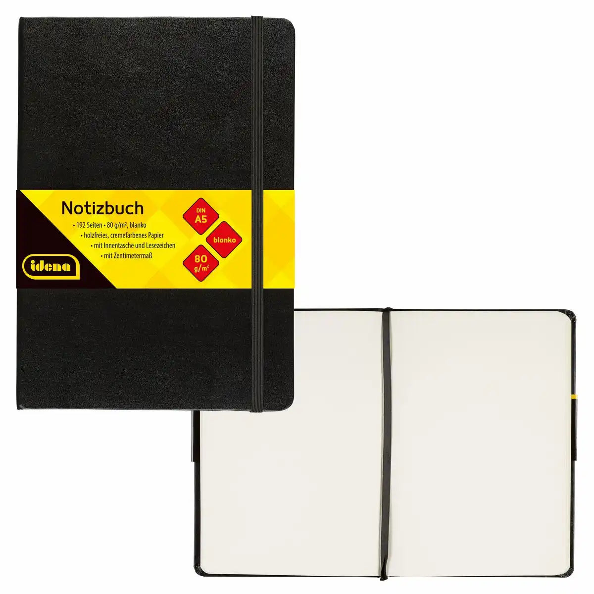 Idena Notizbuch DIN A5 80g/m² blanko schwarz 192 Seiten
