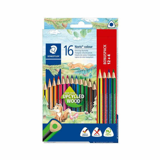 🎨 STAEDTLER Noris Buntstifte Dreikant Bonuspack - 16 leuchtende Farben für kleine Künstler