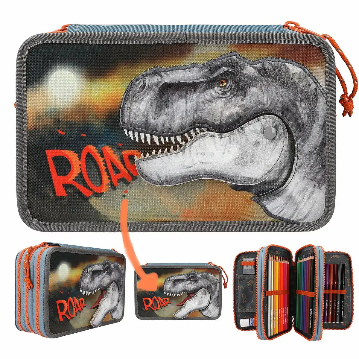 DEPESCHE DINO World Federtasche ROAR 3-Fach gefüllt
