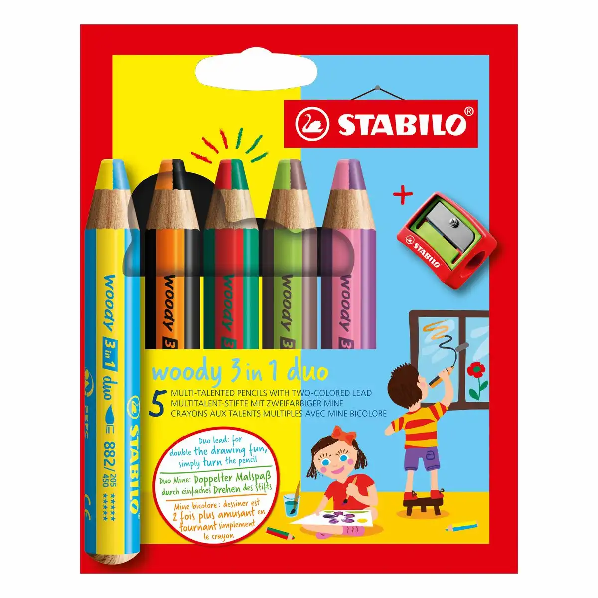 STABILO Woody 3in1 duo zweifarbig 5er Pack mit Spitzer