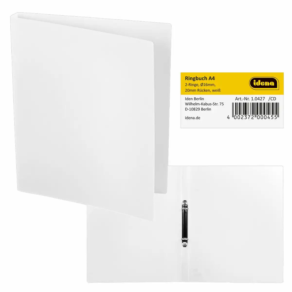 Idena Ringbuch 2 Ringe weiß DIN A4 Rückenbreite 2cm