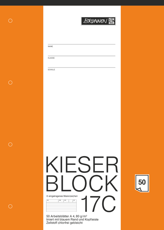 BRUNNEN Kieser-Block A4 Lin. 17C – 50 Blatt, 4-fach gelocht