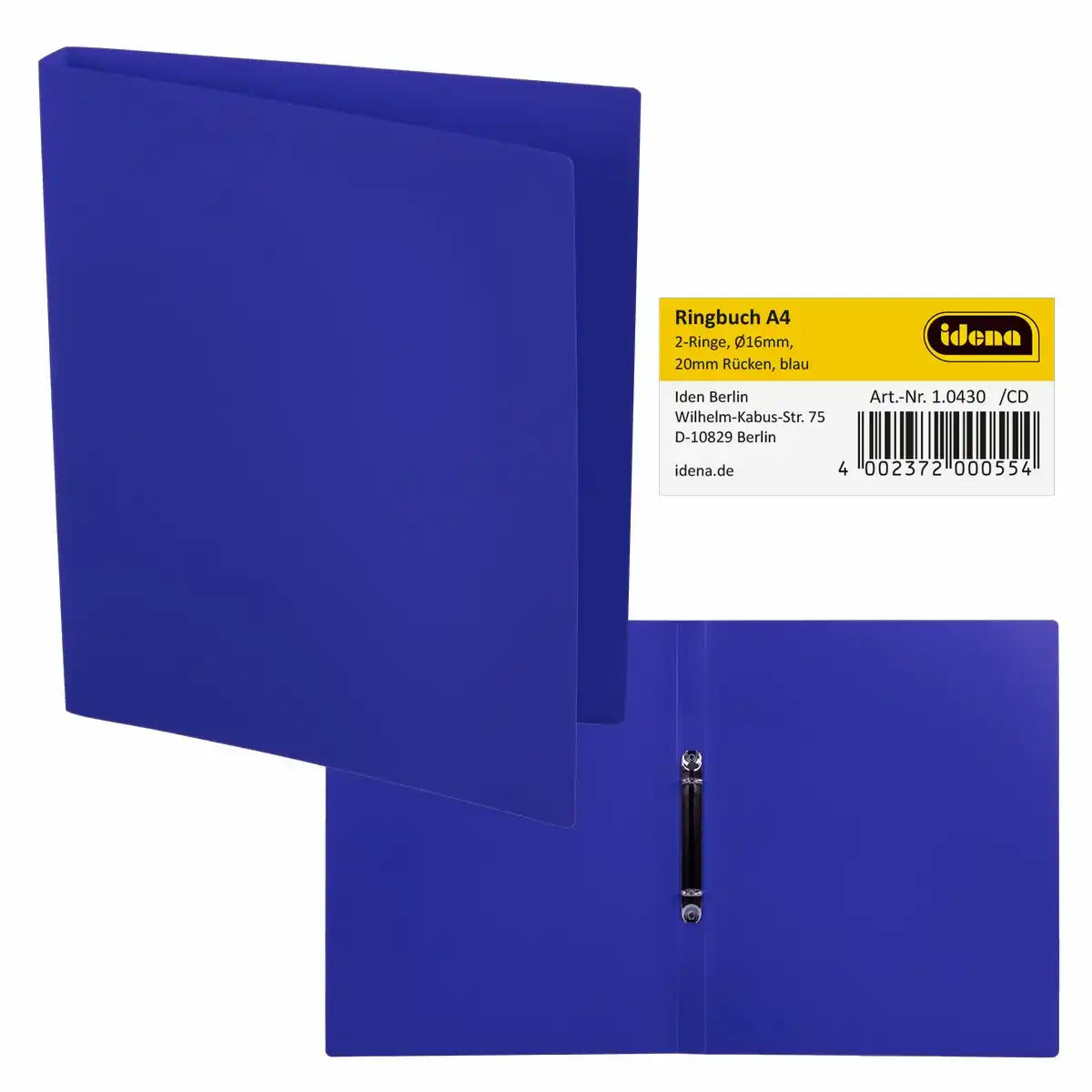 Idena Ringbuch 2 Ringe blau DIN A4 Rückenbreite 2cm