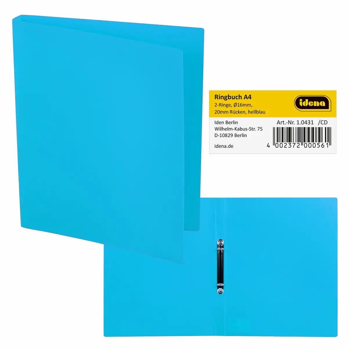 Idena Ringbuch 2 Ringe hellblau DIN A4 Rückenbreite 2cm