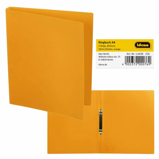 Idena Ringbuch 2 Ringe orange DIN A4 Rückenbreite 2cm