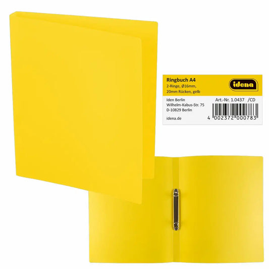 Idena Ringbuch 2 Ringe gelb DIN A4 Rückenbreite 2cm