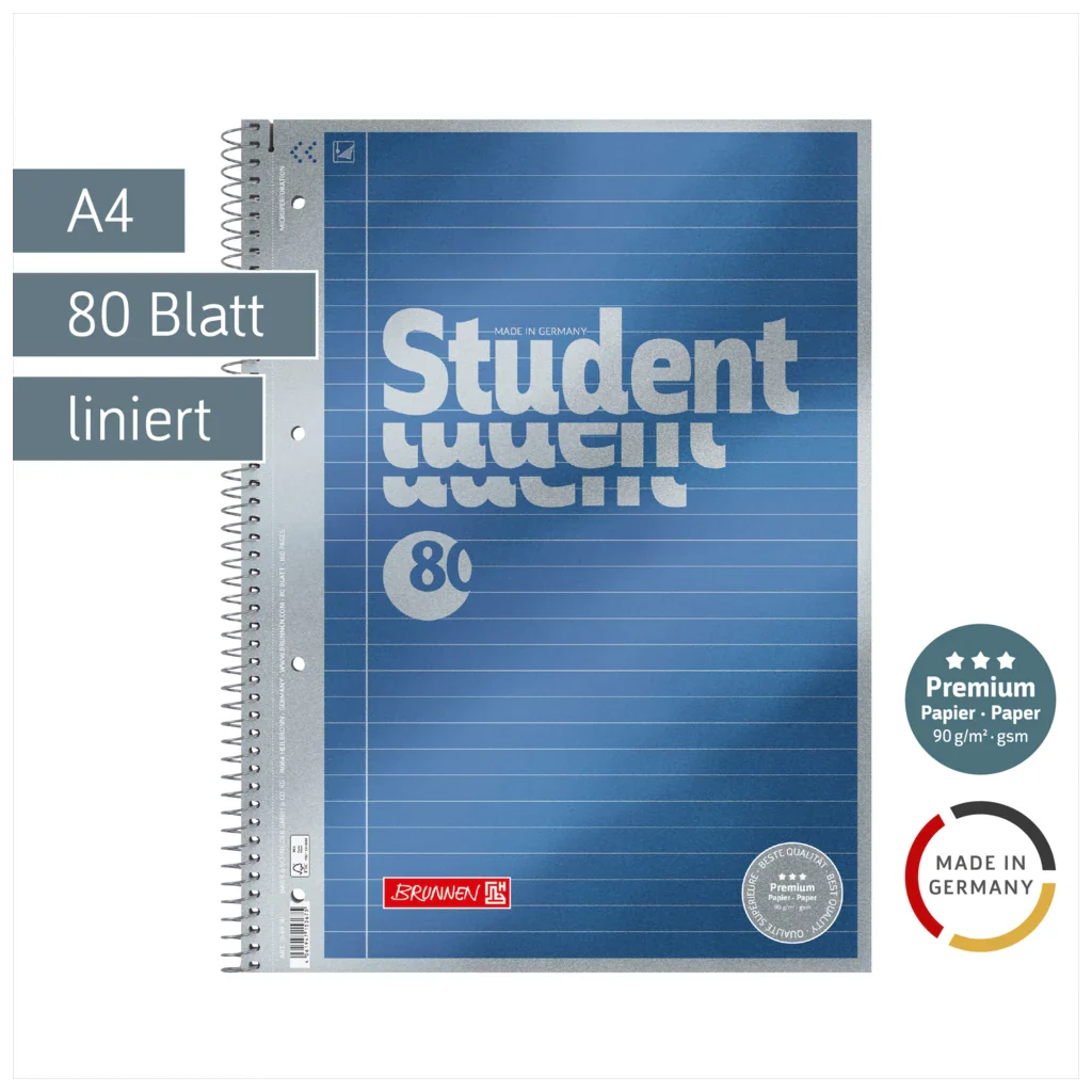 BRUNNEN Collegeblock A4 – Lin. 21, 80 Blatt, Spiralbindung, blau