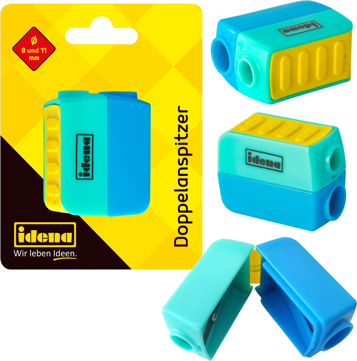 Idena Doppelanspitzer 8 & 11 mm – Standard & Jumbo blau/türkis