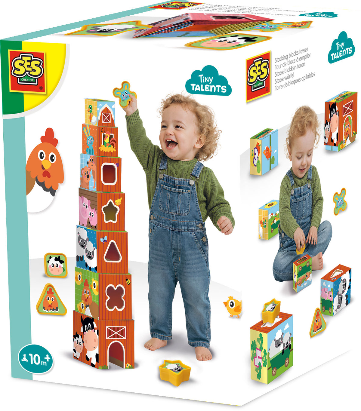 SES Creative Stapelwürfel & Formensortierer 2-in-1 Bauernhof