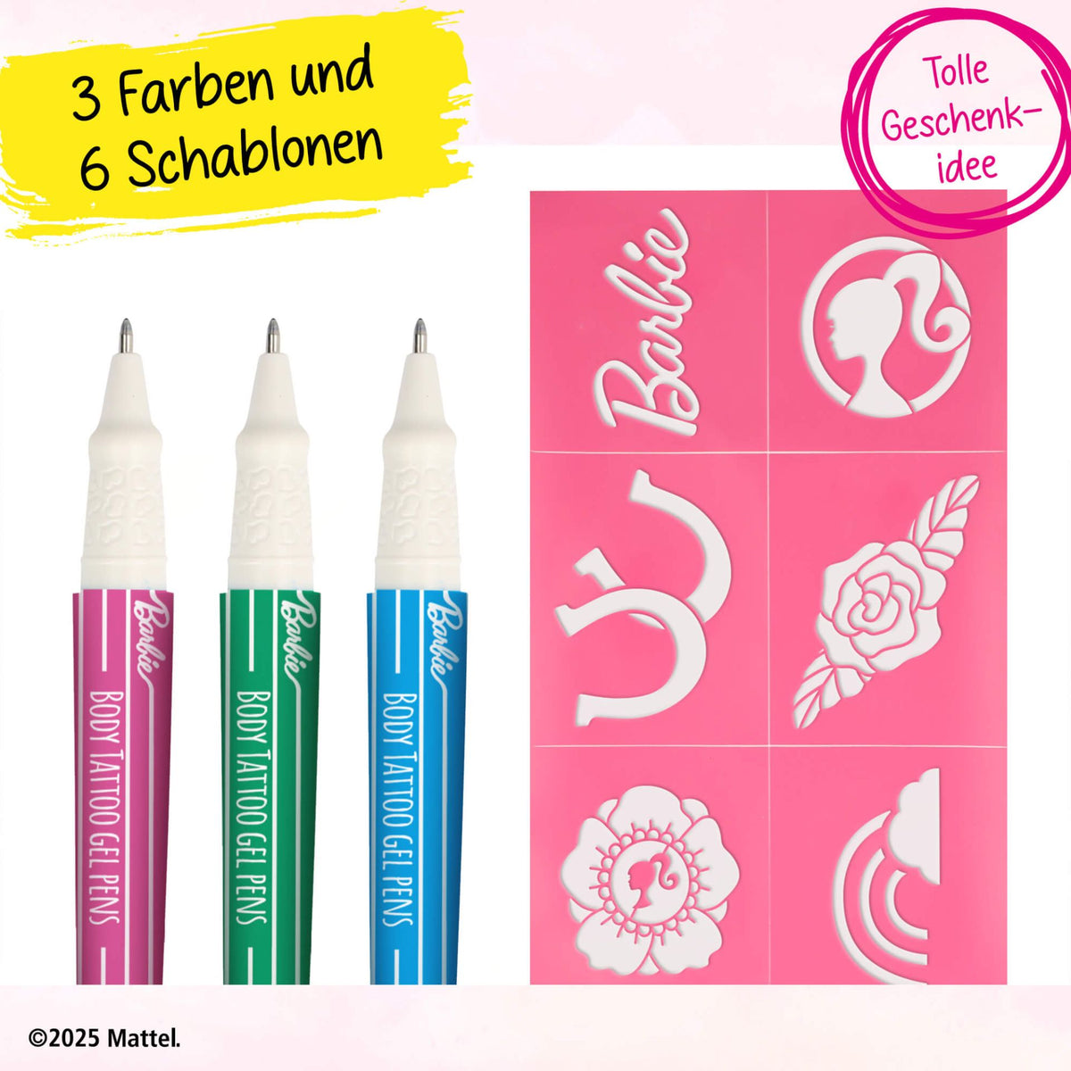 Barbie Body Tattoo Pens 3er Set - Glitzer Stifte für Kinder