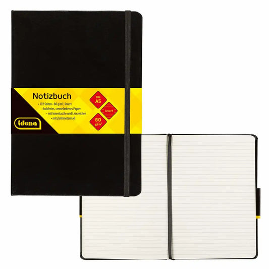 Idena Notizbuch DIN A5 80g/m² liniert schwarz 192 Seiten