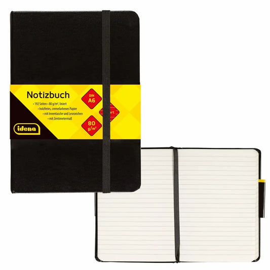 Idena Notizbuch DIN A6 80g/m² liniert schwarz 192 Seiten