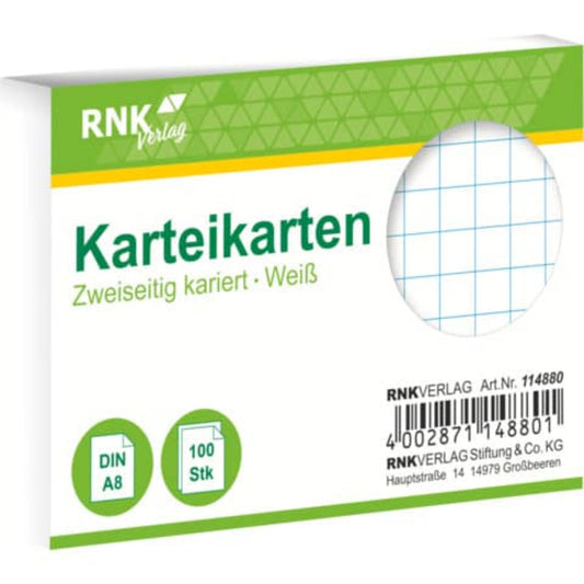 RNK Karteikarten A8 kariert – 100 Stück, weiß