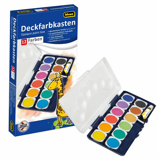 Idena Deckfarbkasten 12 Farben und 1 Tube Deckweiß