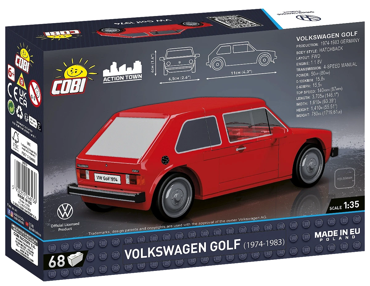 COBI VW Golf 1974 Bausatz - Klassisches Volkswagen Modell (68 Teile)