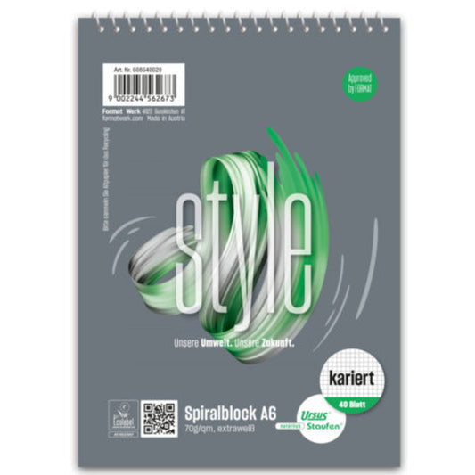 Staufen Spiralblock A6 kariert – 40 Blatt, grau
