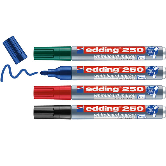 edding 250 Whiteboardmarker 4er-Set – Schwarz Rot Blau Grün