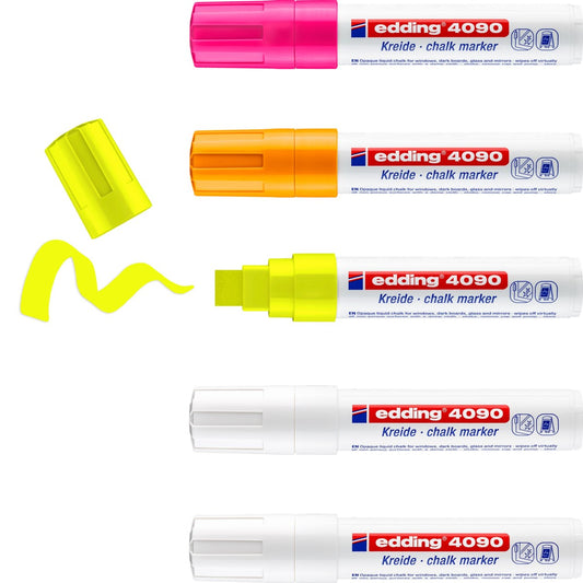 edding 4090 Kreidemarker 5er-Set sortiert Neon + Weiß
