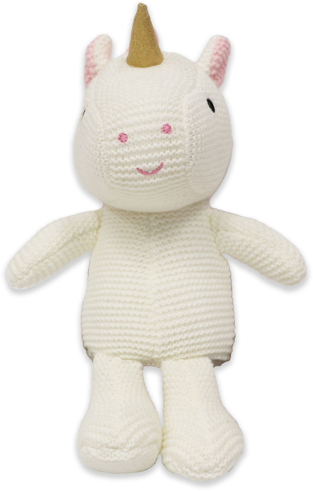 Strick-Kuscheltier mit Rassel – Einhorn