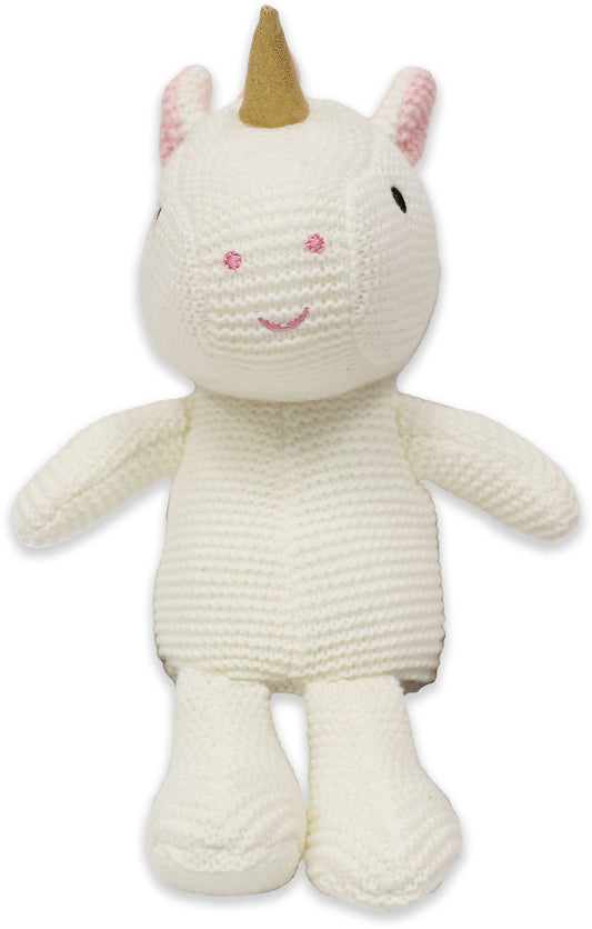 Strick-Kuscheltier mit Rassel – Einhorn