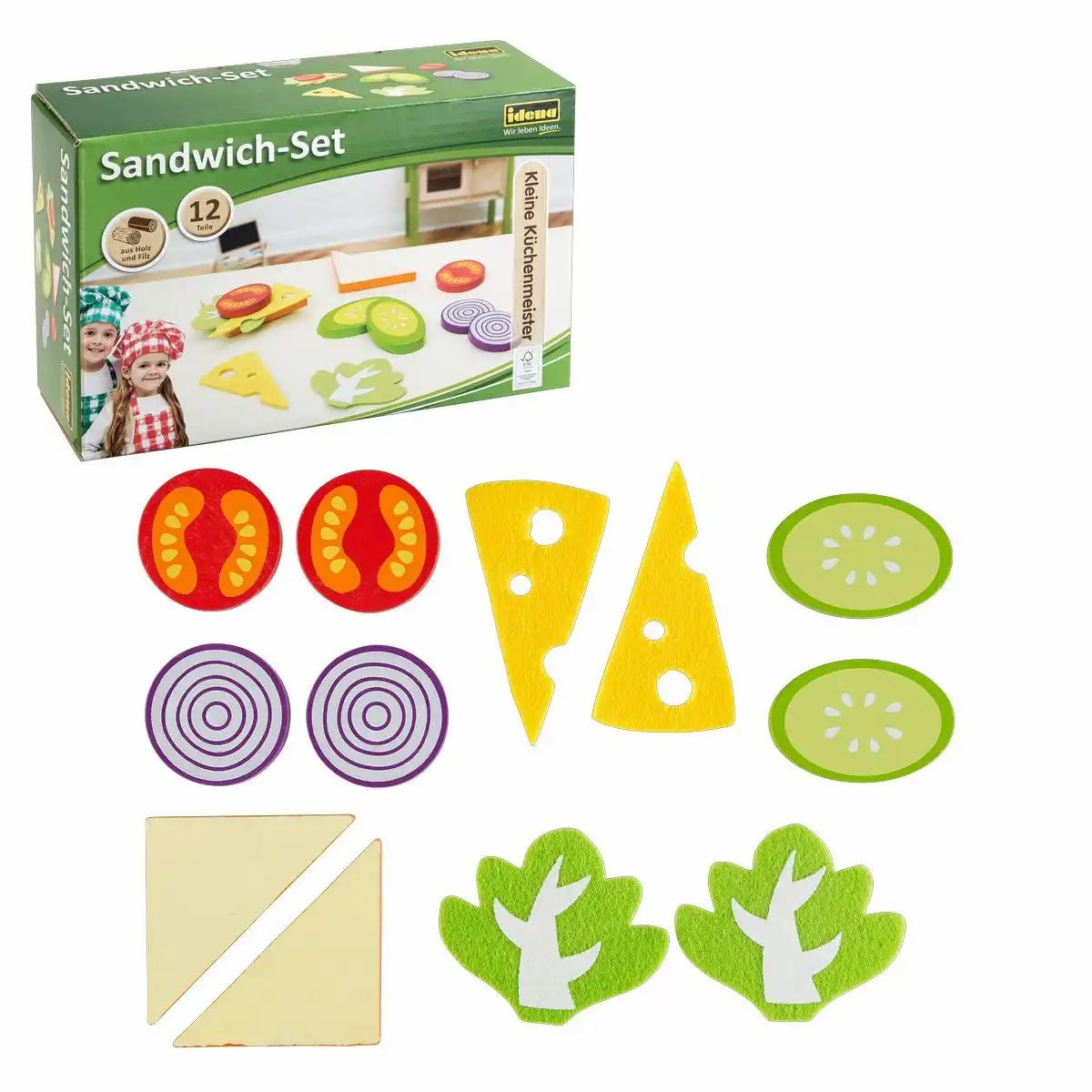 Idena Holz-Sandwich Set 12-teilig - Kreatives Spielvergnügen für kleine Köche